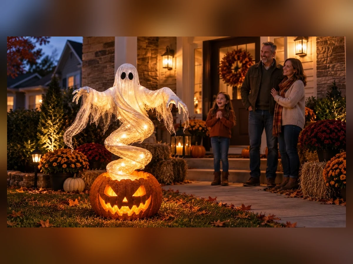 Shirem GhostGlow™ Illuminated Floating Ghost & Jack-o'-Lantern Pumpkin Centerpiece Lamp
