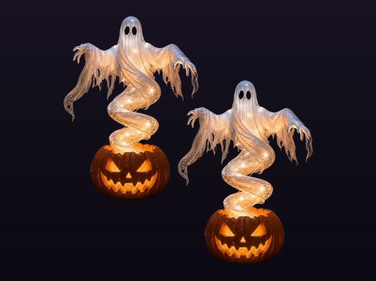 Shirem GhostGlow™ Illuminated Floating Ghost & Jack-o'-Lantern Pumpkin Centerpiece Lamp Package Contents
